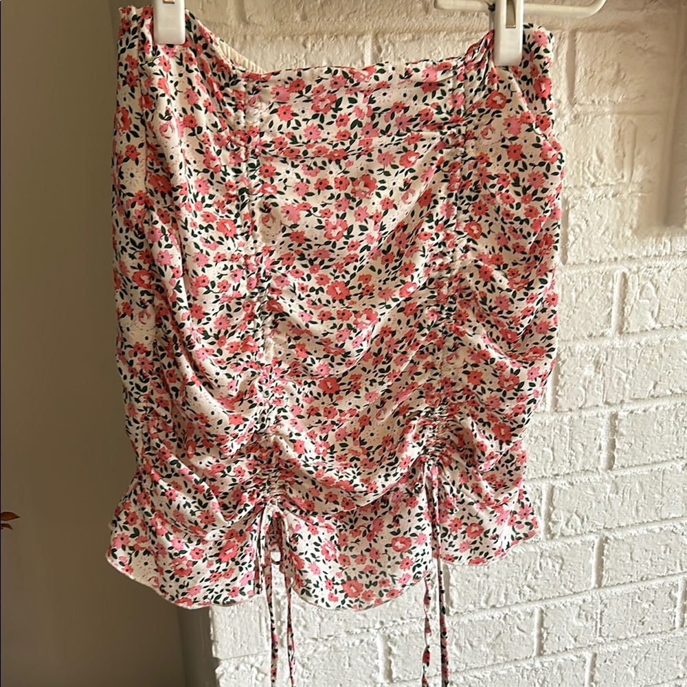 HYFVE Pink/ White/ Green- Floral Bubble Mini Skirt